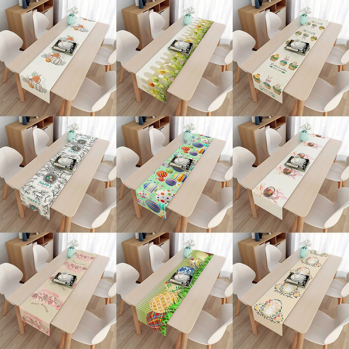 

Easter Balloon Bunny Eggs Table Runner Table Flag Home Party Decorative Linen Tablecloth Table Runners for Wedding Holiday Decor