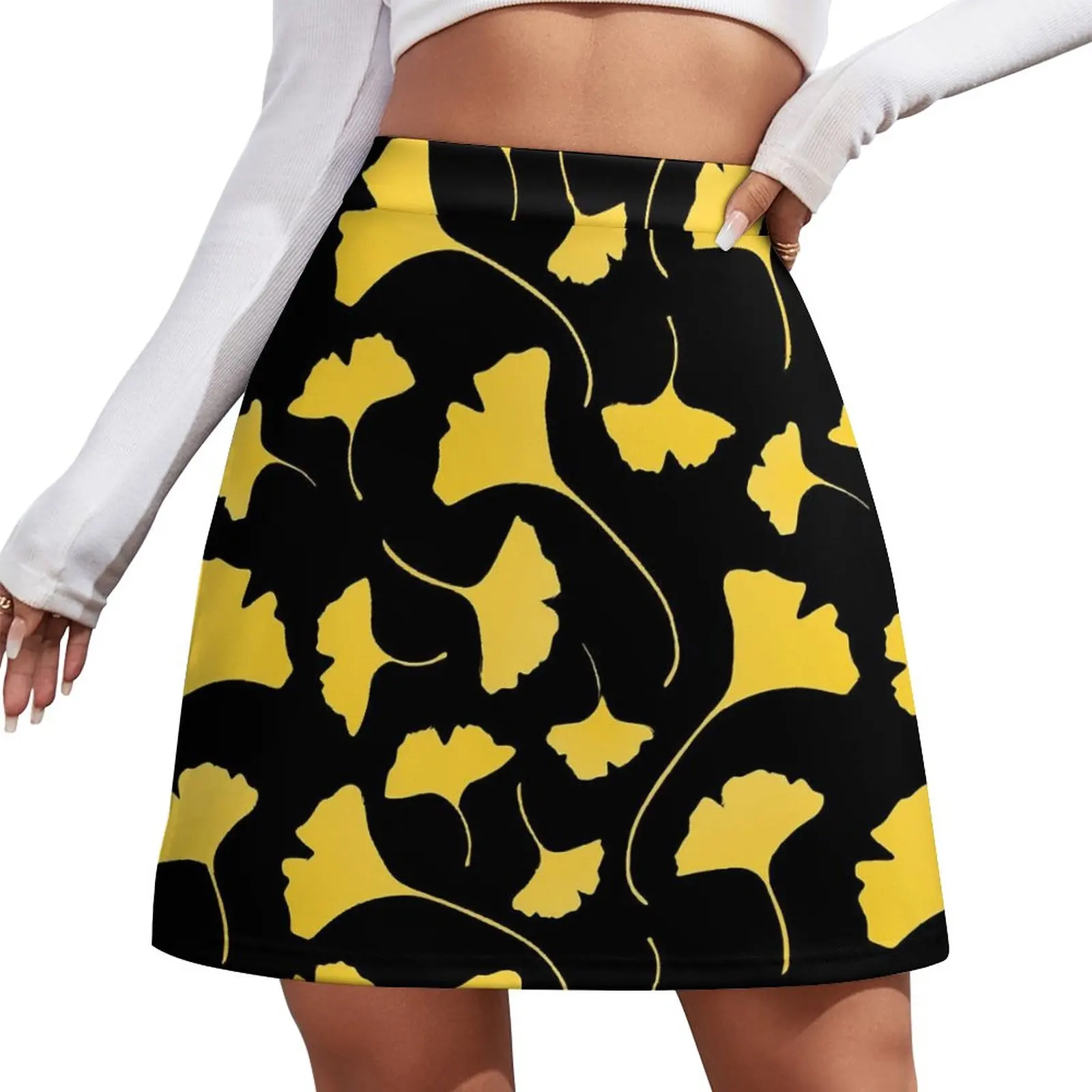 

Ginkgo Biloba Skirt Yellow Leaves Print Retro Mini Skirts Summer High-waisted Custom Korean Fashion Casual Skirt Big Size 3XL