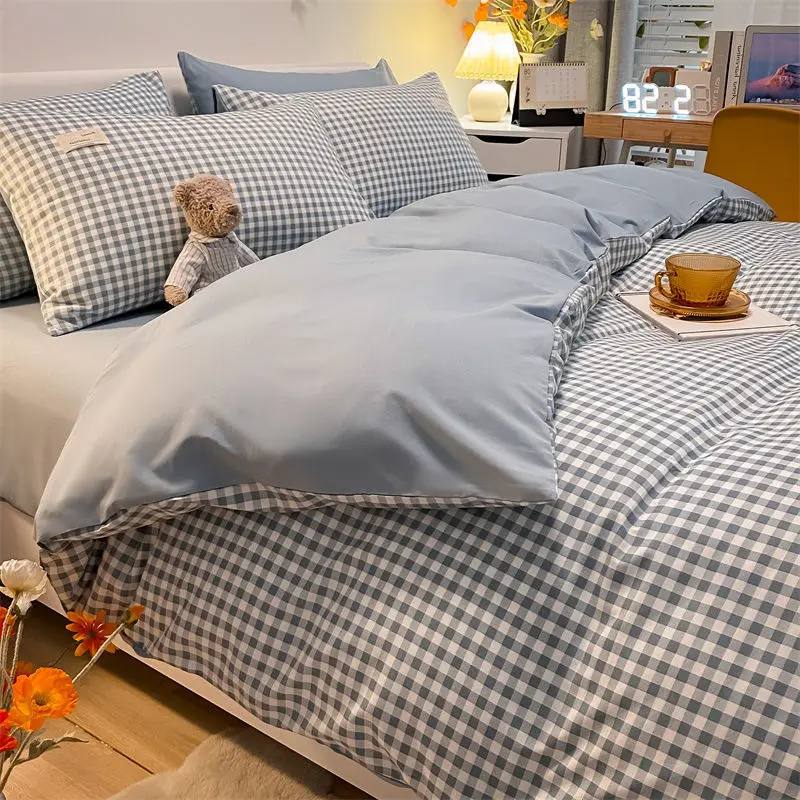 

100% Cotton Bed Four-piece Is Wind Bed Sheet Quilt Cover Solid Color Home Dormitory Home Textile Kit Large Size 220x 240