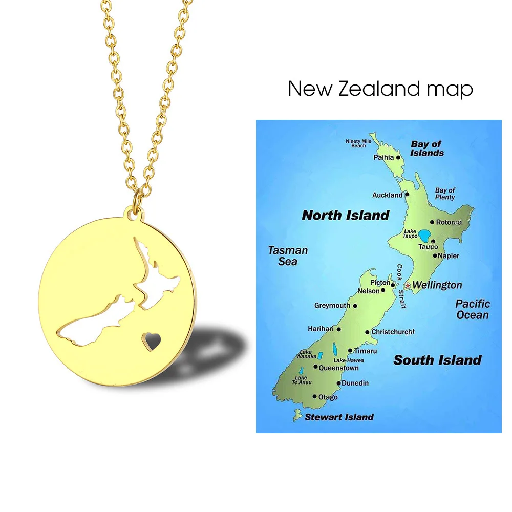 

Megin D Stainless Steel Titanium Vintage New Zealand Map Hip Hop Pendant Collar Chains Necklace for Men Women Gift Fashion Jewel