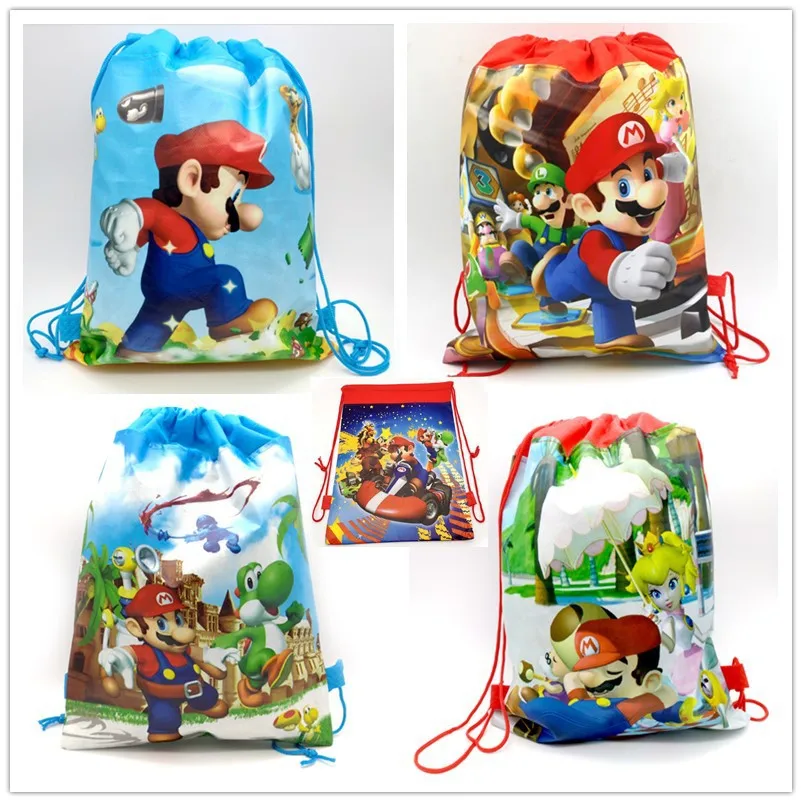 Фото Популярная сумка-мешок с принтом Mario Bros и Марио и Йоши, легкий рюкзак-мешок для детских праздников, подарков, конфет и игрушек №1