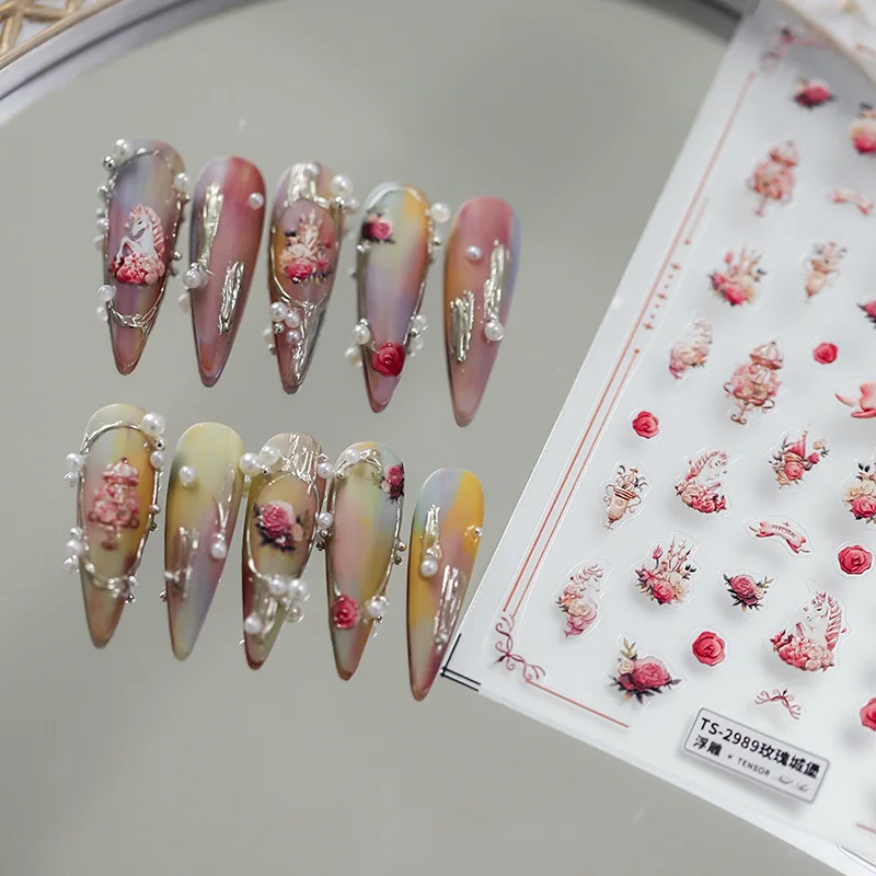 

1pcs Japanese 5D Nail Stickers Trendy Flower Nail Art Decals Kawaii Cartoon Dinosaur Sliders Manicure Nail Art Decorations Tips