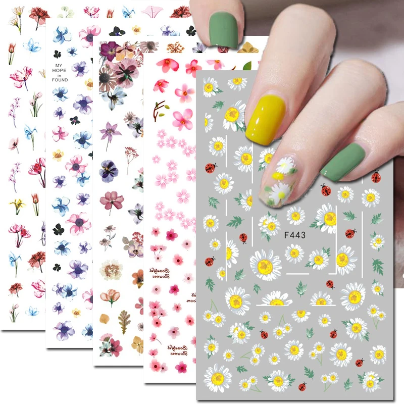 

1PCS Sunflower Flowers Nail Stickers 3D Adhesive White Petals DlY Nail Decals Press On Nails Nail Art Decorations Nail Parts