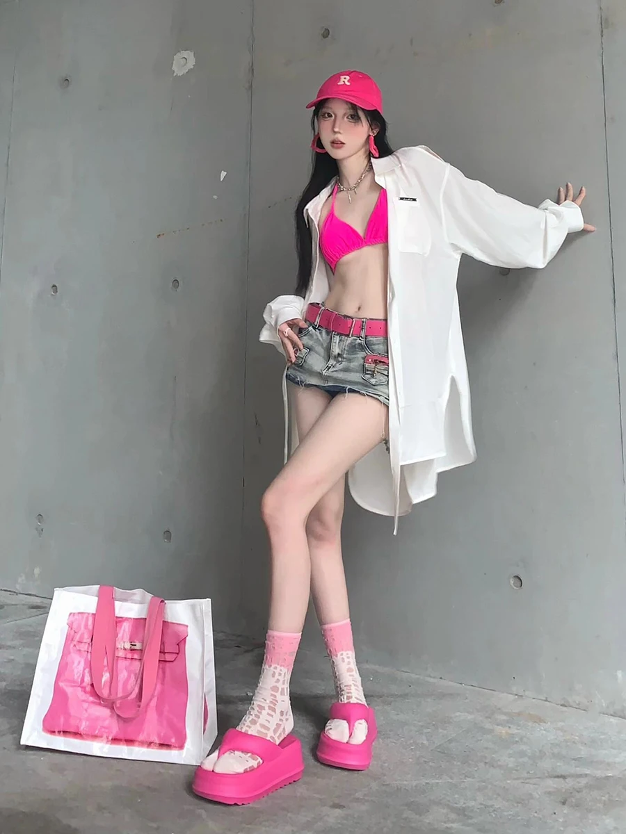 Женские джинсы REDDACHiC Y2k с поясом обтягивающие мини-юбки из денима потертостями