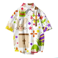 mens beach shirts 3d bunny print short sleeve shirts summer cute rabbit casual beach blouses unisex hawaiian vacation tee tops