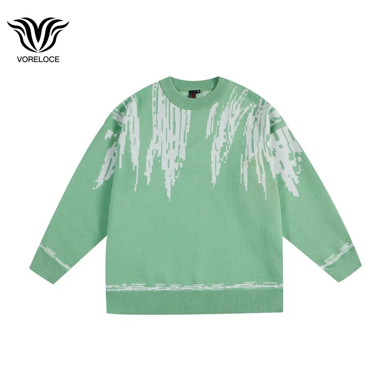 

Осенний брендовый оригинальный жаккардовый пуловер с абстрактным градиентом и круглым вырезом для мужчин свободный японский свитер для колледжа в ленивом стиле y2k