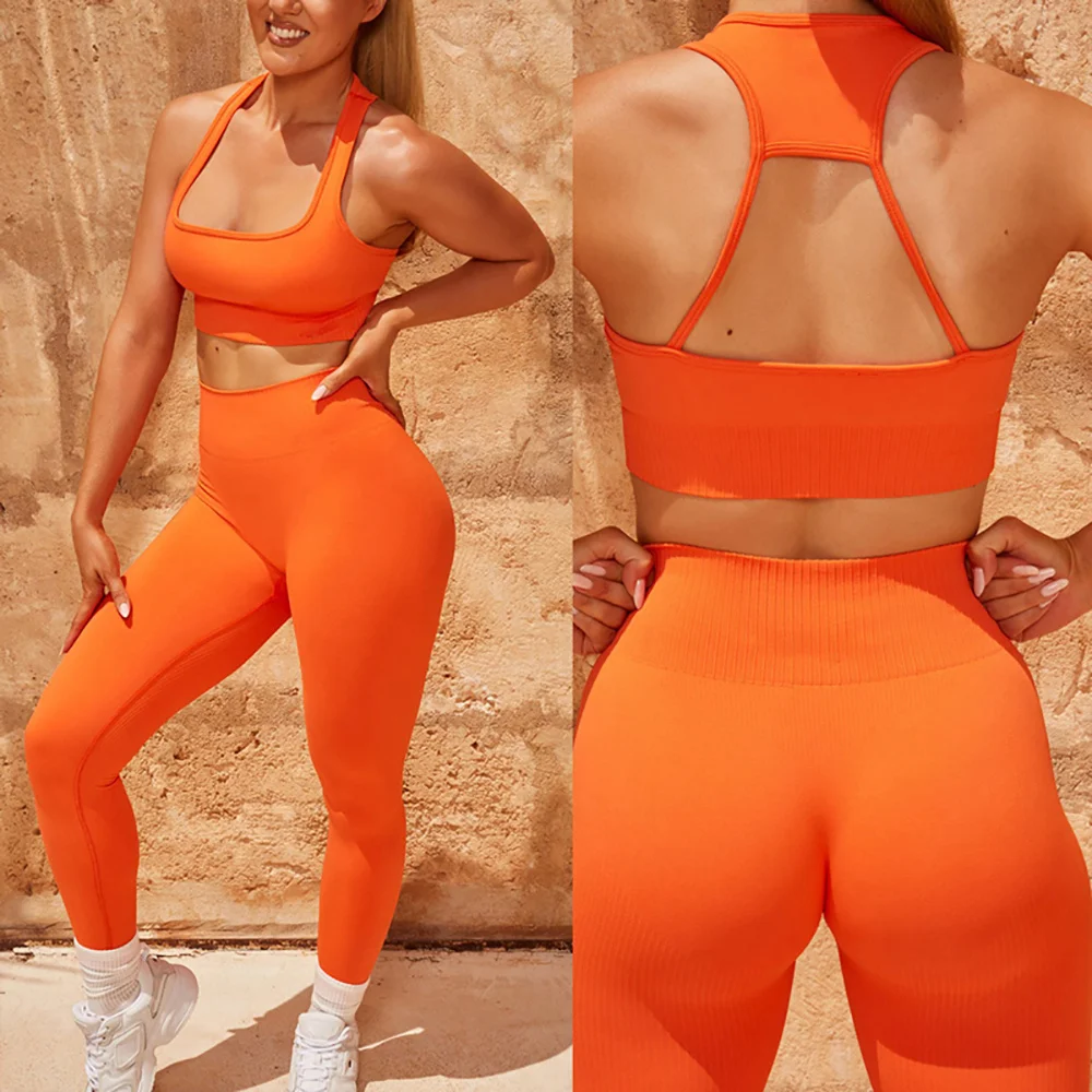 

Бесшовный комплект для йоги, Женский комплект из 2 предметов для спортзала, спортивный костюм, женская одежда для спортзала, бесшовные легги...