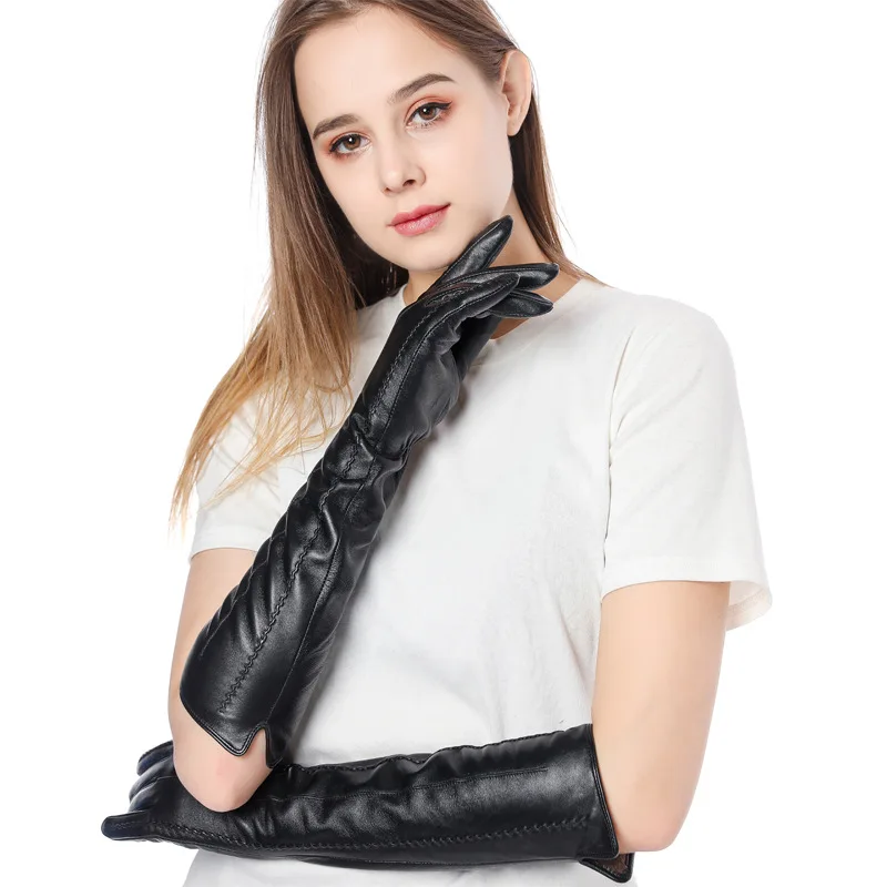 Женские перчатки до локтя из натуральной кожи длиной 45 см |