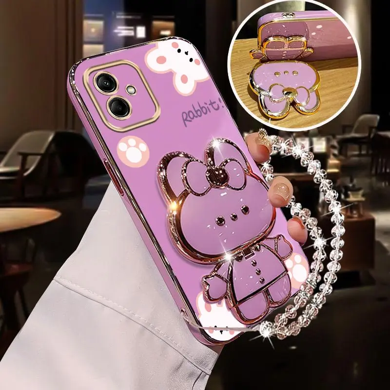 Diamond Strap Rabbit Phone Holder Case For Samsung Galaxy A01 A02 A03 A04 A05 A10 A11 A12 A23 A20S A21S A30 A31 A50 Stand Cover
