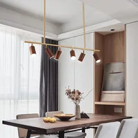 Modern Wood Art Pendant Lamps LED Walnut Log Classic Chandeliers Dining Room  Bedroom Living Room Home Decor Lighting Fixtures
