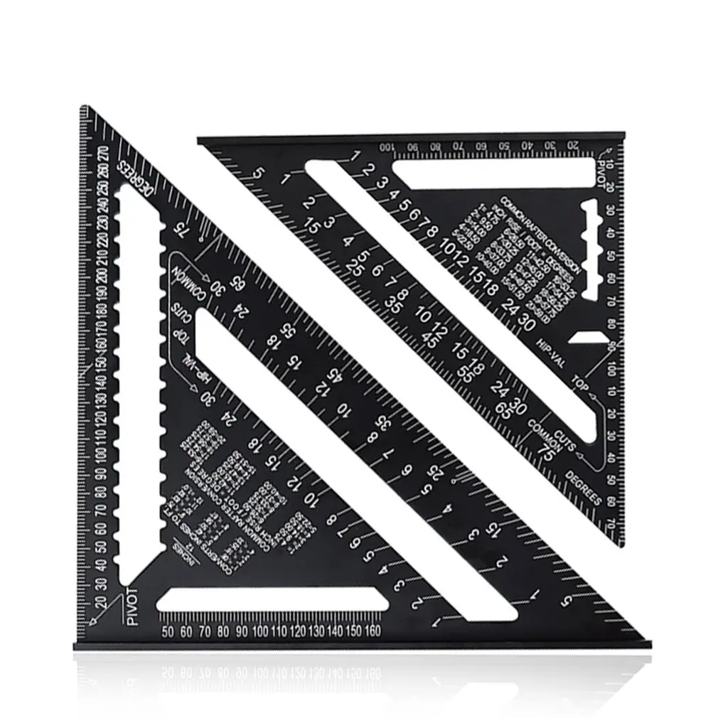 

7/12inch Triangular Ruler Square Metric Aluminum Alloy Triangle Angle Ruler Protractor Woodworking Layout Gauge Measure Tool