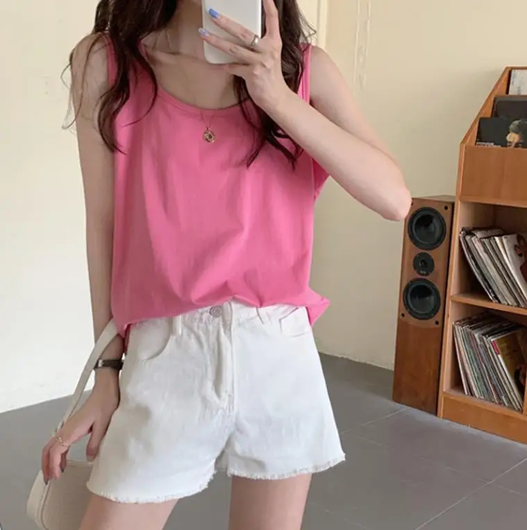 

Solid Tank Top Female Loose Outer Cotton T-shirt Female