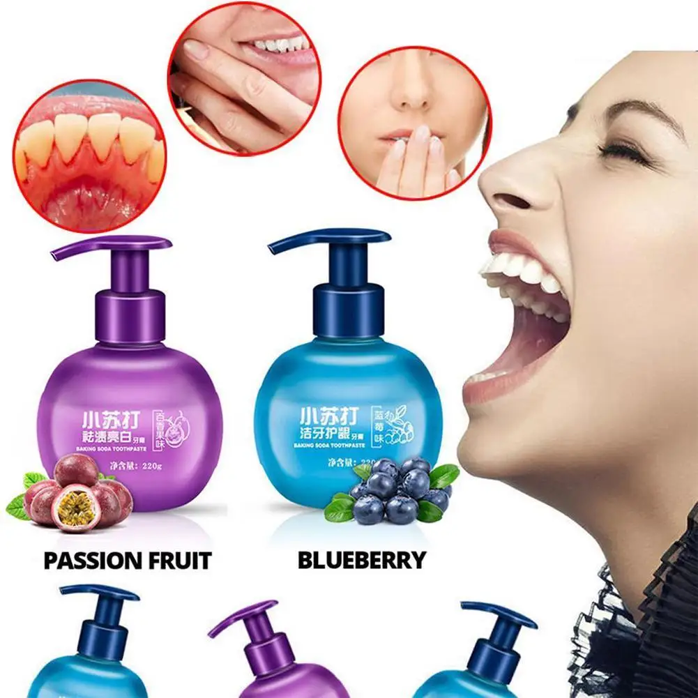 

2022 Tanden Whitening Vlek Verwijdering Whitening Tandpasta Zorg Passie Vers Fruit 220G Blueberry toothpaste squeezer