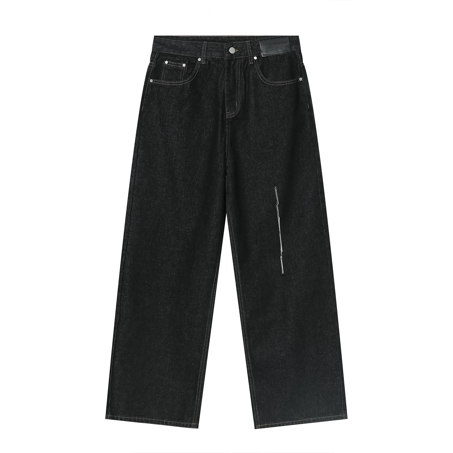 Four Seasons Trousers Korean Version Straight Cut Hole Design Sense Ins Jeans Men's Popular Streetwear Ins Hot Sale Men Clothing