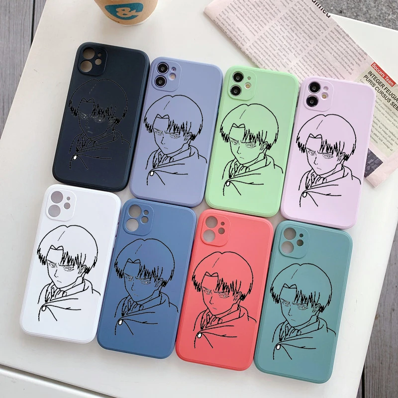 

NEW Square Liquid Silicone Phone Case For iPhone 14 11 12 13 Pro Max Mini X XS XR 7 8 Plus SE2 Full Lens Cover Attack on Titan