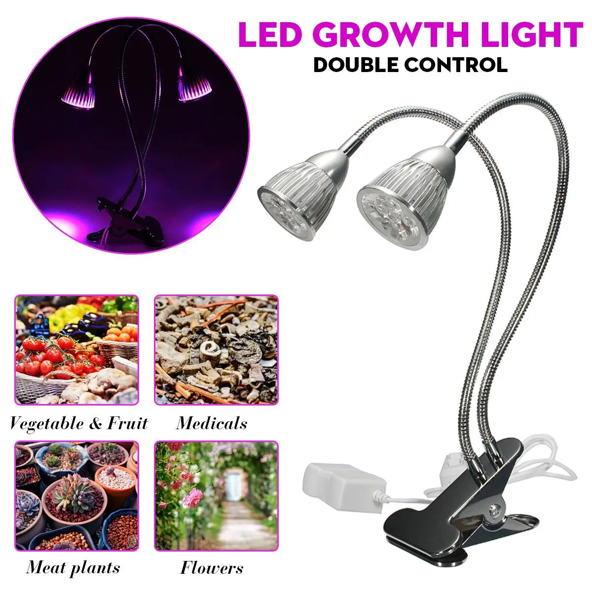 

10W AC100-240V Dual Head LED Grow Light USB Phyto Lamp Full Spectrum With Control Phytolamp For Plants Seedlings Flower