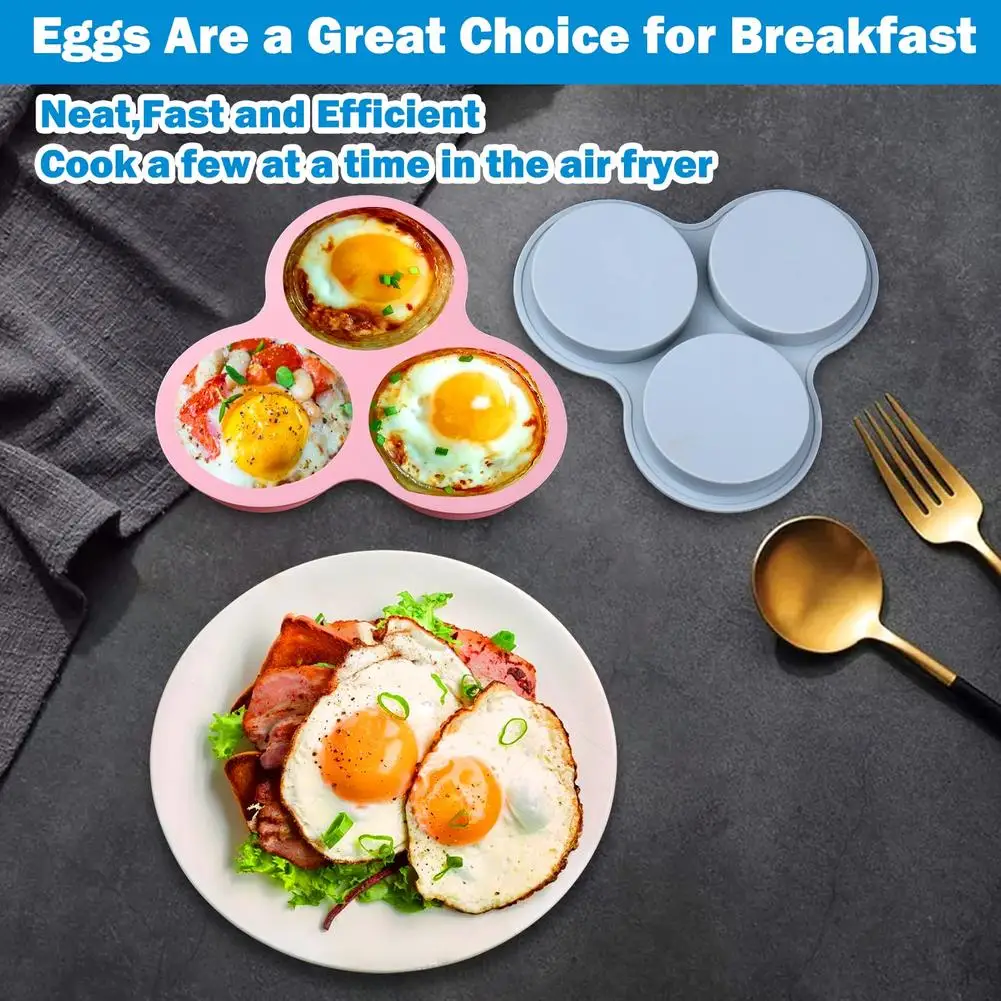 

NEW 2pcs 3 Cavity Silicone Air Fryer Egg Mold Reusable Non-stick Baking Pan Air Fryer Accessories For Baking