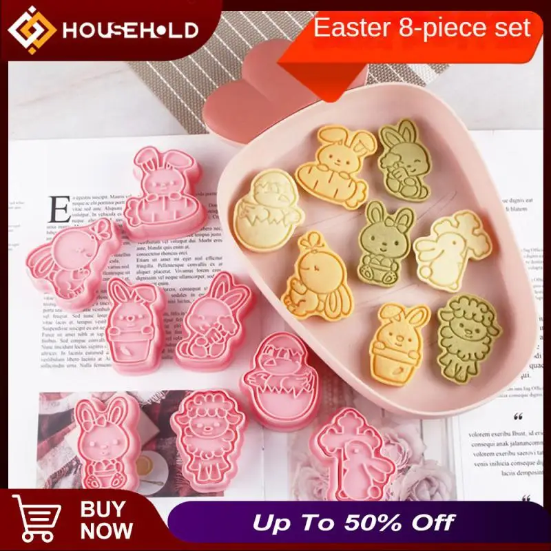 

Cookies Press Rabbit Mould Press Type 8pcs/sets Easter Biscuit Mould Plastic Baking Steamed Animals Shape Diy Baking Tool 3d