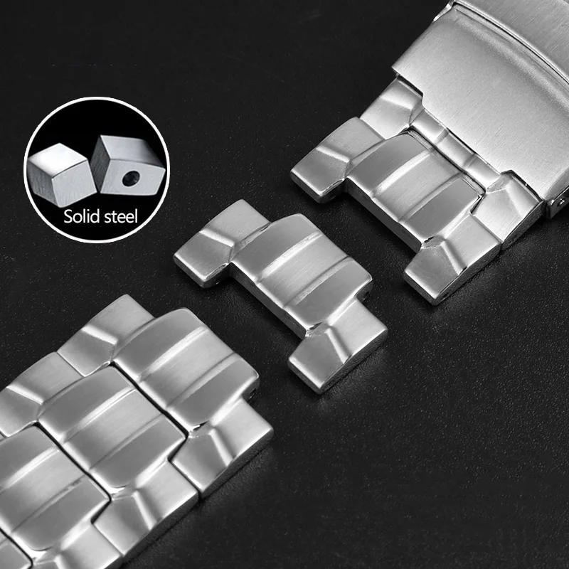 For Casio EF-550 EF-524 Stainless Steel Watchband 22mm Silver Strap Deployment Buckle Bracelet Metal Belt Men's Watch Chain