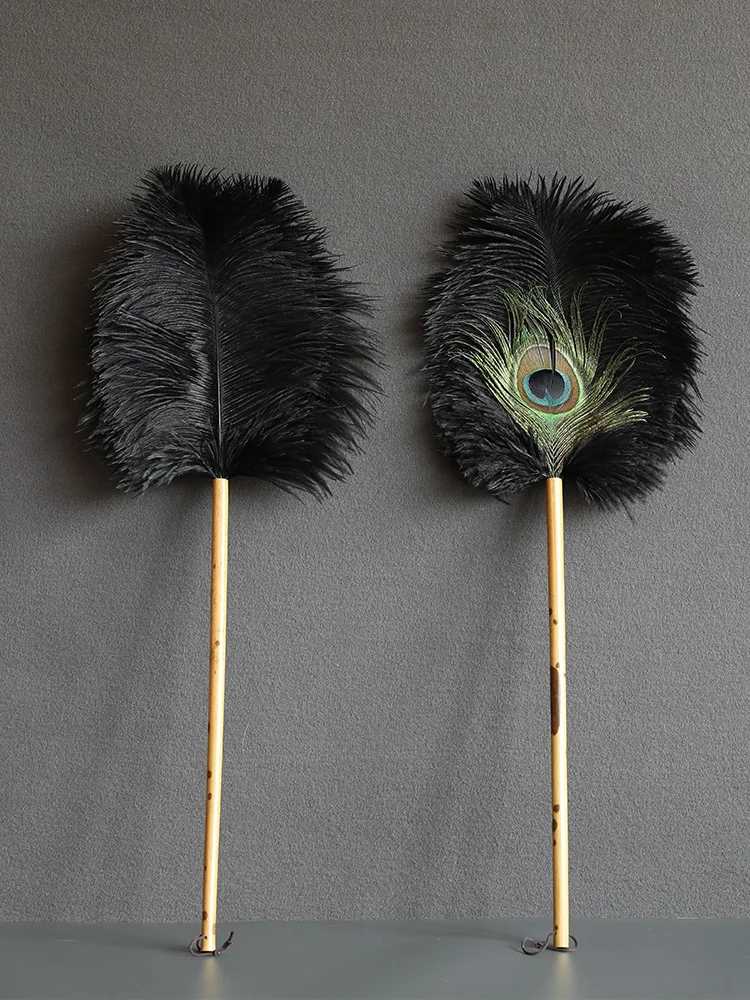 

Dust Peacock Remove Mottled Bamboo Ostrich Hair Brush Gray Home Tool Ornament Feather Duster