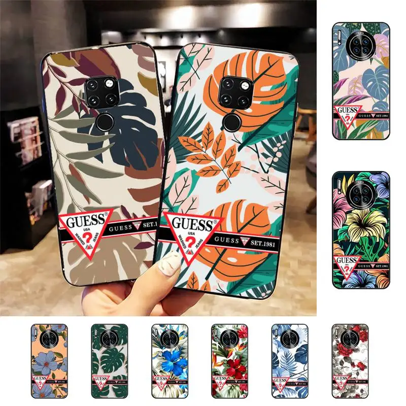 

Retro Colorful Flower Brand GUESS Phone Case For Huawei Nova3I 3E mate20lite 20Pro 10lite Luxury funda case