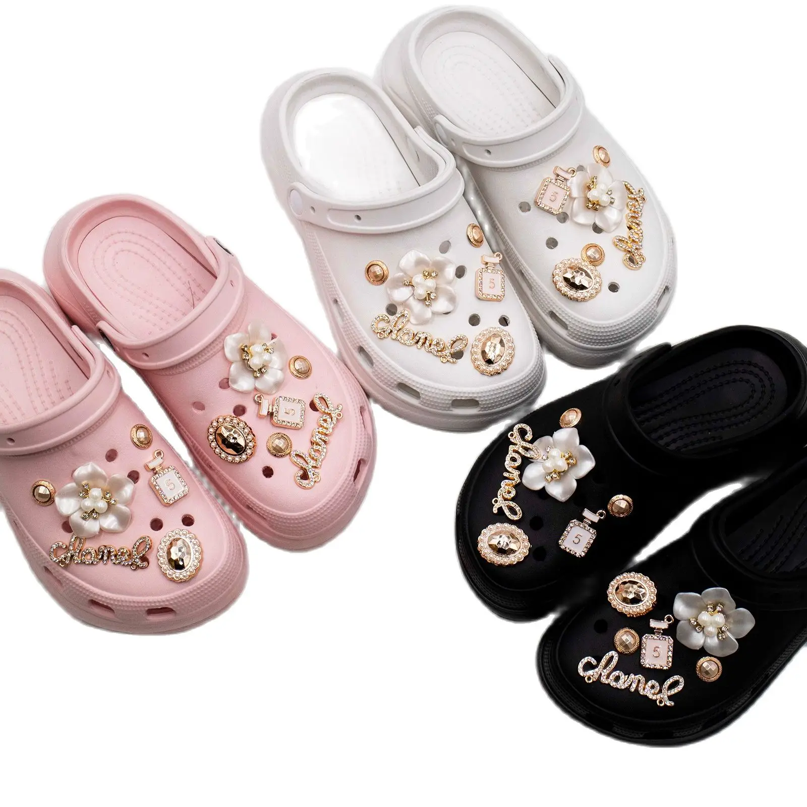 

New high quality Jewelry Metal Shoe Charms Pearl Shoe Aceessories Flower Rhinestone Bling Wristband Decorations girls Gifts