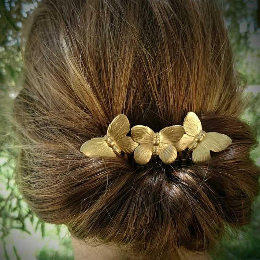 

2019 Fashion Jewelry Vintage Hair Clip Silver Color Gold Color Three Butterfl Combs Hairpins Women Girls Party Accessories Alloy