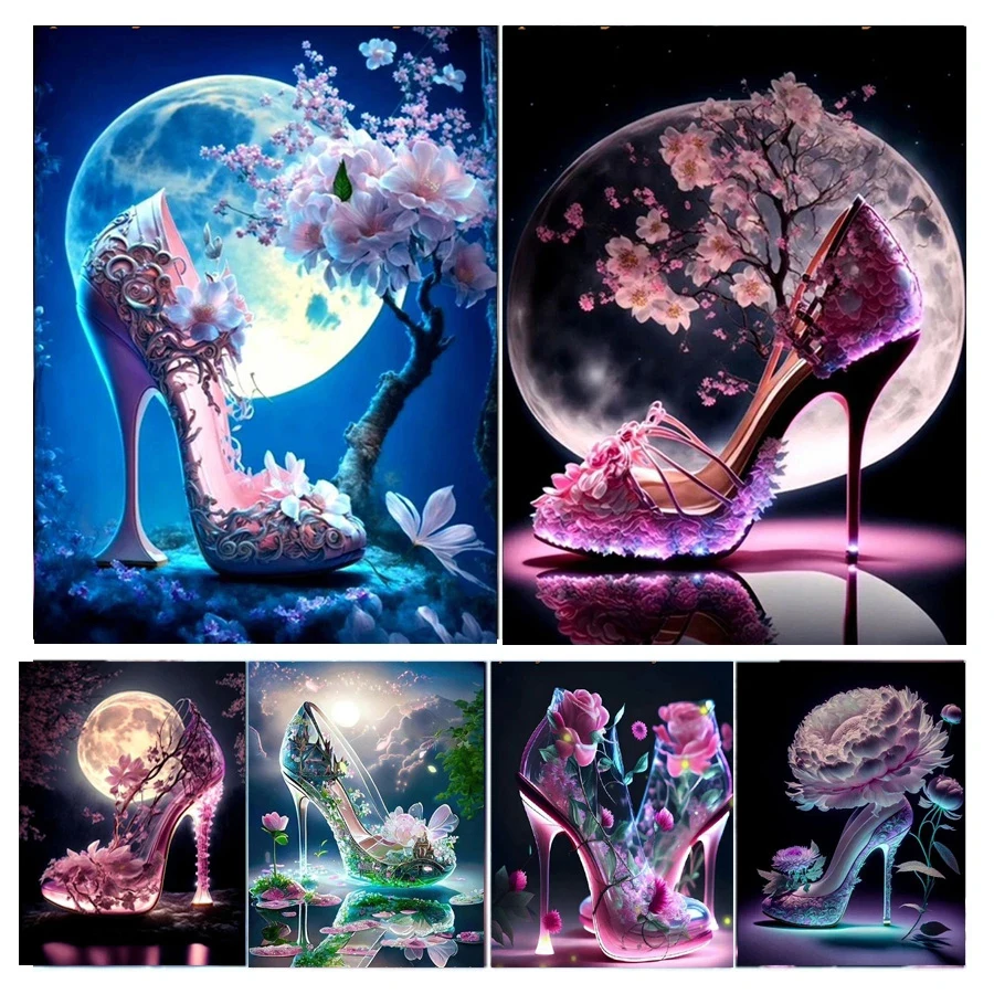 

Полноразмерная квадратная/круглая 5D картина из страз «сделай сам» сказочное стекло на высоком каблуке цветы обувь 3D вышивка крестиком наборы Мозаика из страз