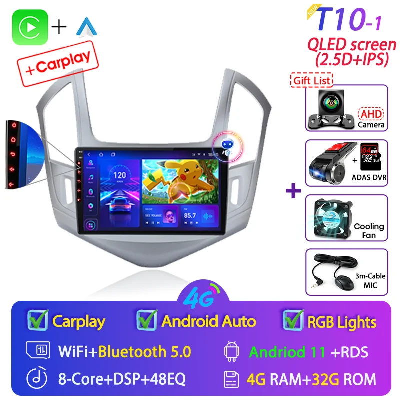 

Автомагнитола 2DIN на Android 11 для Chevrolet Cruze J300 J308 2012-2015, мультимедийный видеоплеер, GPS-навигатор Carplay