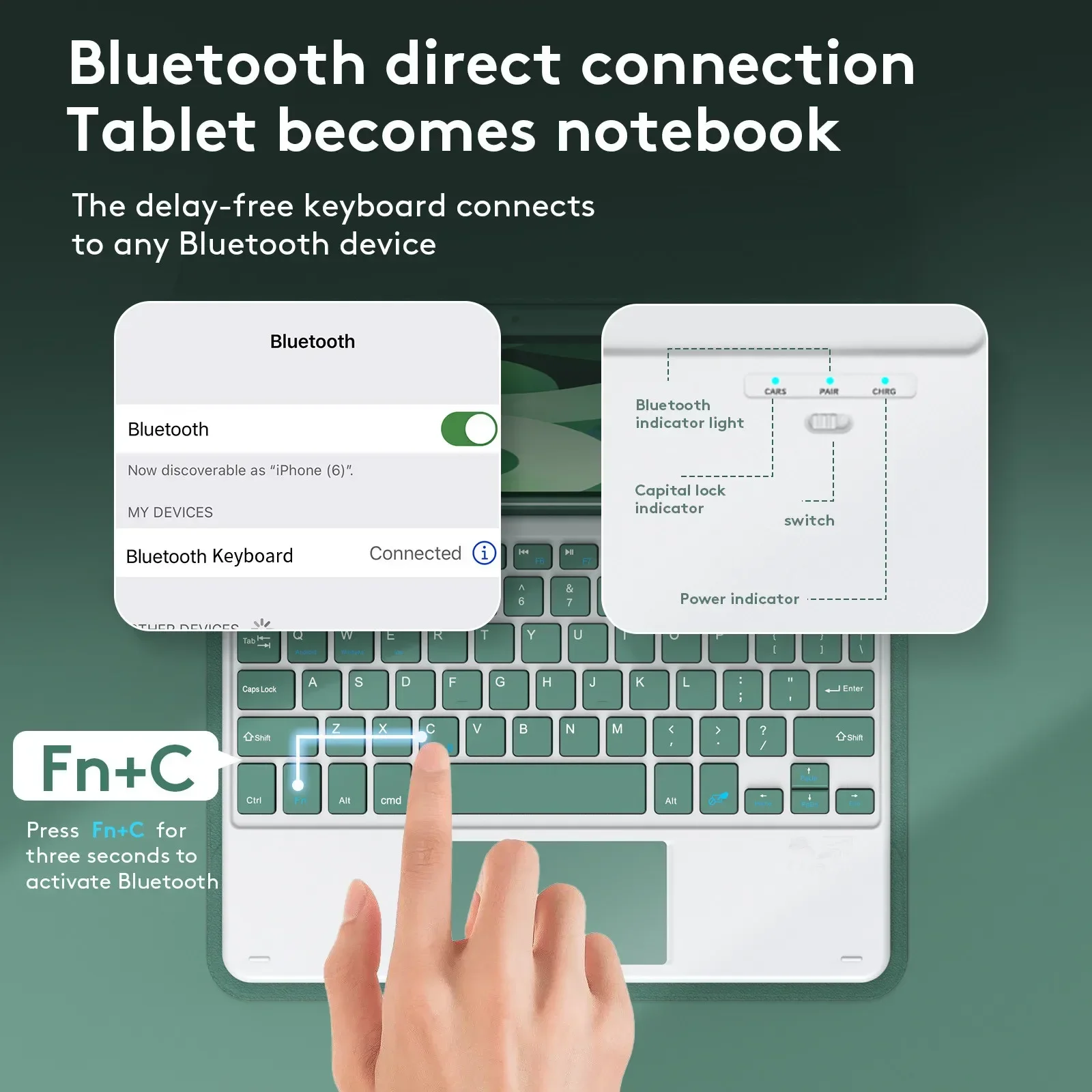 Фото Беспроводная Bluetooth-мышь K&K с магнитным чехлом-клавиатурой для iPad 10-го поколения 2022, Funda 10.9 Air 5 4, Smart Cover для iPad Pro 9.7, 10.2, 10.5 №3