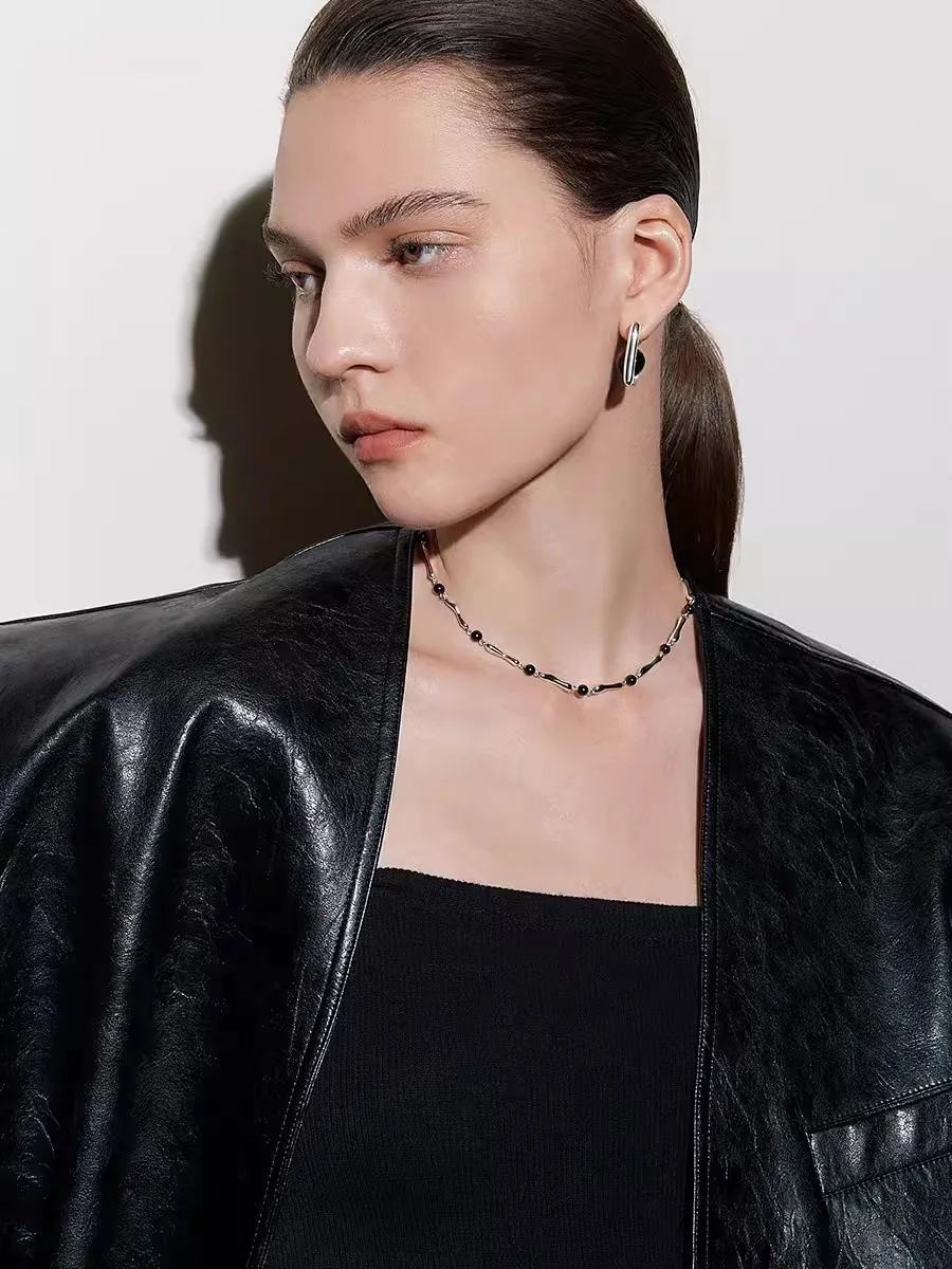 Винтажные черные серьги из агата