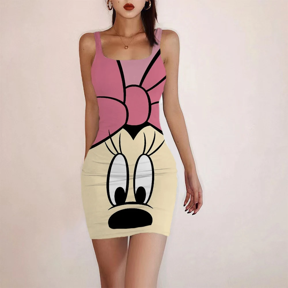 

Disney Summer Minnie Mickey Dress Women Bodycon Dress Casual Tank Beach Mini Dress Short Sundress sexy Birthday party dress