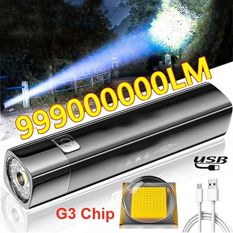 

2 IN 1 990000LM Ultra Bright G3 Tactical LED Flashlight Torch & Power Bank Outdoor Portable Lighting anti glare downlight