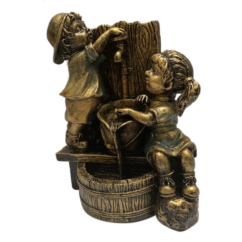 

Outdoor Boy & Girl Garden Statue With Fireflies Decoration Creative Retro Whimsical Flowerbed Sculpure Ornaments