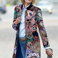 autumn and winter new womens fashion print stand collar jacket