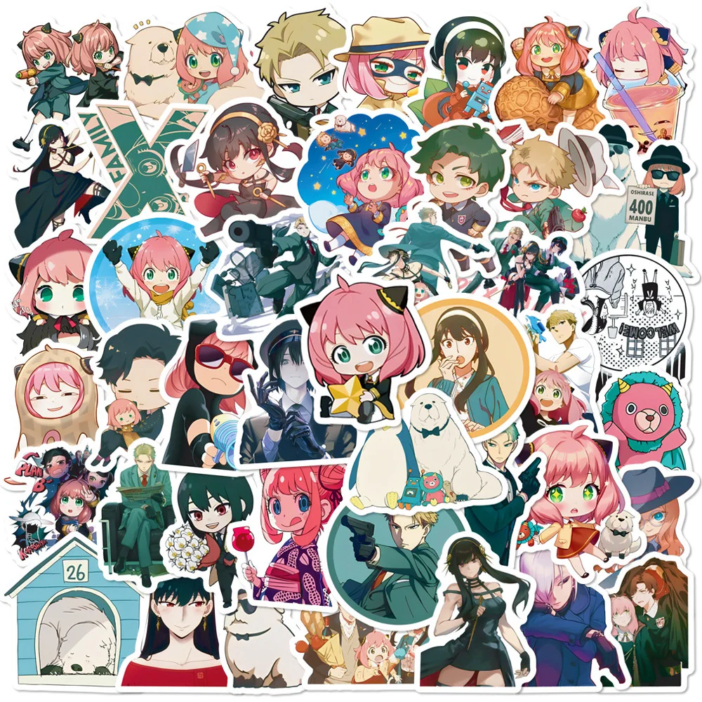

10/30/50pcs Kawaii Spy X Family Anime Stickers for Laptop Phone Case Water Bottle Scrapbook Waterproof Kids Sticker Decals Packs