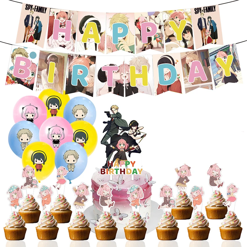 

Cartoon Spy Play House Twilight Anya Theme Birthday Party Baby Shower Decorations Cake Decorating Supplies Latex Balloon Banner