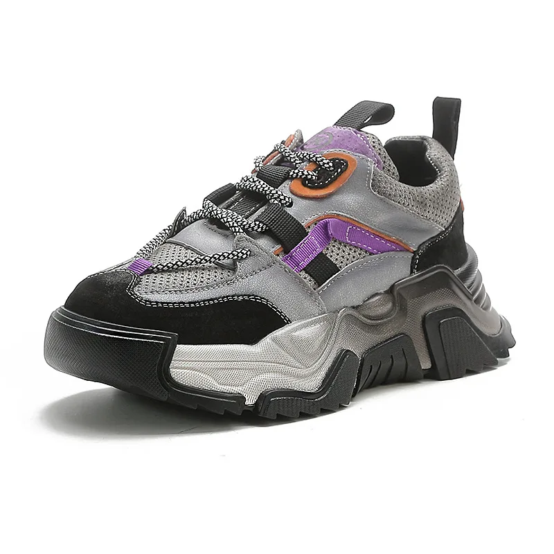 Autuspin 4.5cm Chunky Cross-Tied Sneakers Women Summer Autumn Handmade Cow Leather Casual Vulcanized Shoes Students Woman Retro