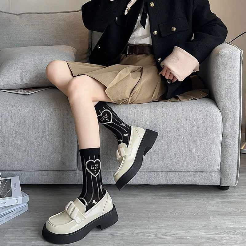 5PCS Fashion Summer Mesh Flower Cotton Socks Set for Women New Plaid Thin JK Lolita Japan Korea Black White Mid-tube Girls Socks