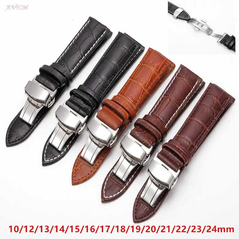

Calfskin Cow Leather Watch Band 10mm 12mm 13mm 14mm 15mm 16mm 17mm 18mm 19mm 20mm 21mm 22mm 23mm 24mm Straps Butterfly Buckle