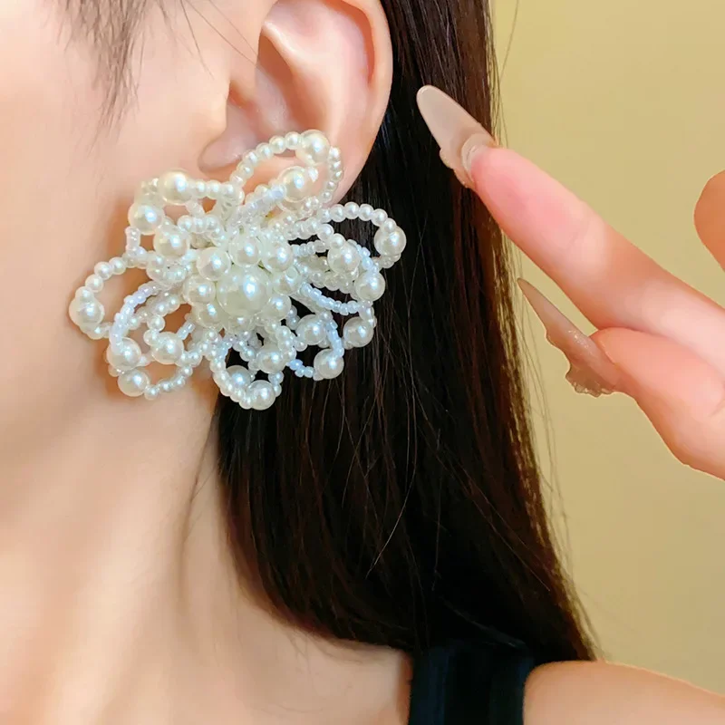 Серьги Draweye с жемчугом и цветами для женщин милые корейские модные ювелирные