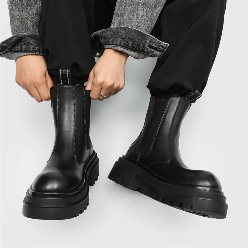 Мужские роскошные модные ботинки на платформе в стиле панк обувь из натуральной