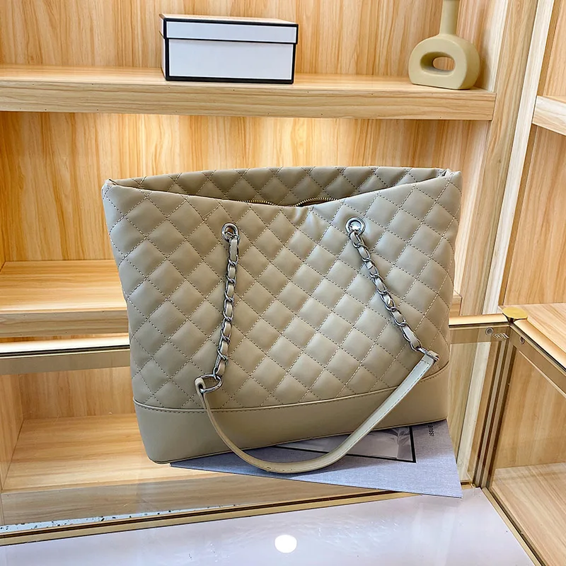 

Khaki Big Tote Bags for Women Designer Brand Bag Diamond Lattice Shoulder Bag Female Large Leather Plaid Shopper Handbags Sac