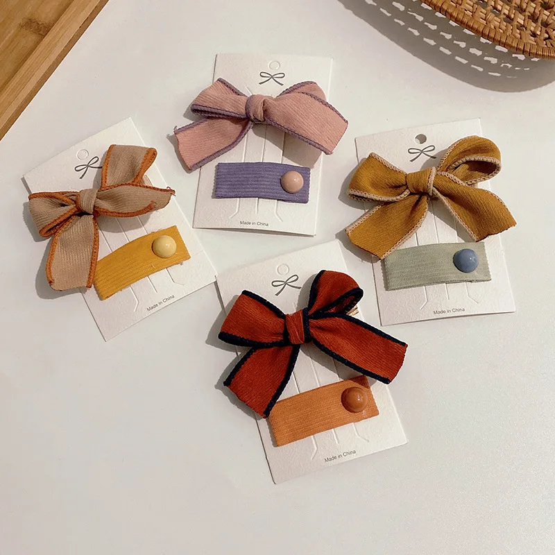 

2 шт. новые корейские милые простые тканевые зажимы для девочек с бантом Утконос модные детские квадратные зажимы для волос в полоску аксесс...