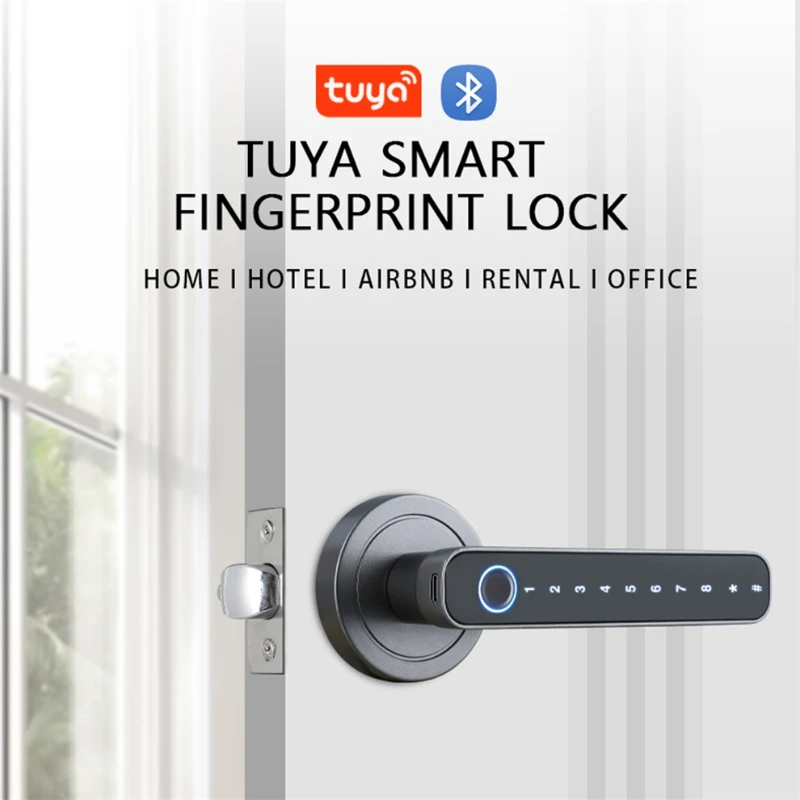 

Tuya Biometric Fingerprint Smart Door Lock Password Electronic Digital Lock Keyless Entry Door Knobs lock for Bedroom Home