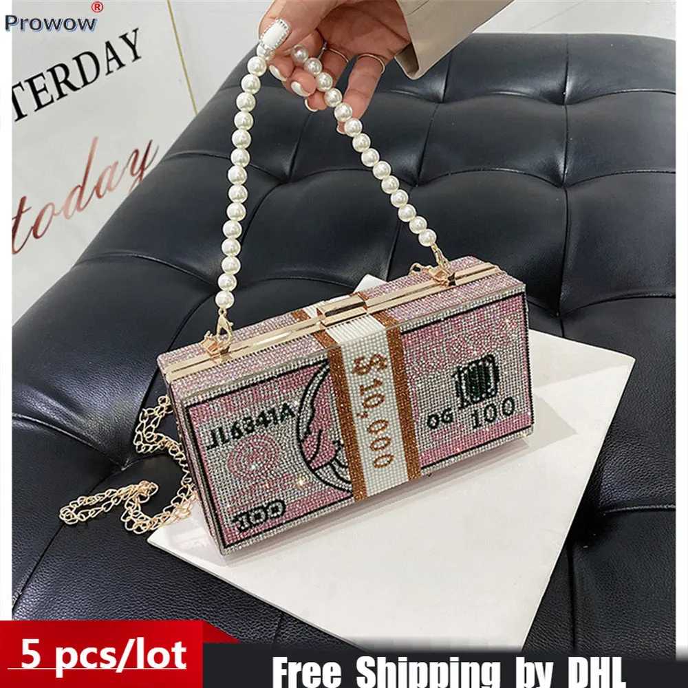 

Luxury Women Clutch Bags Diamond Encrusted Dollar Small Square Bag Pearl Chain Party Handbag Crossbody Lady Purse Wholesale 8613