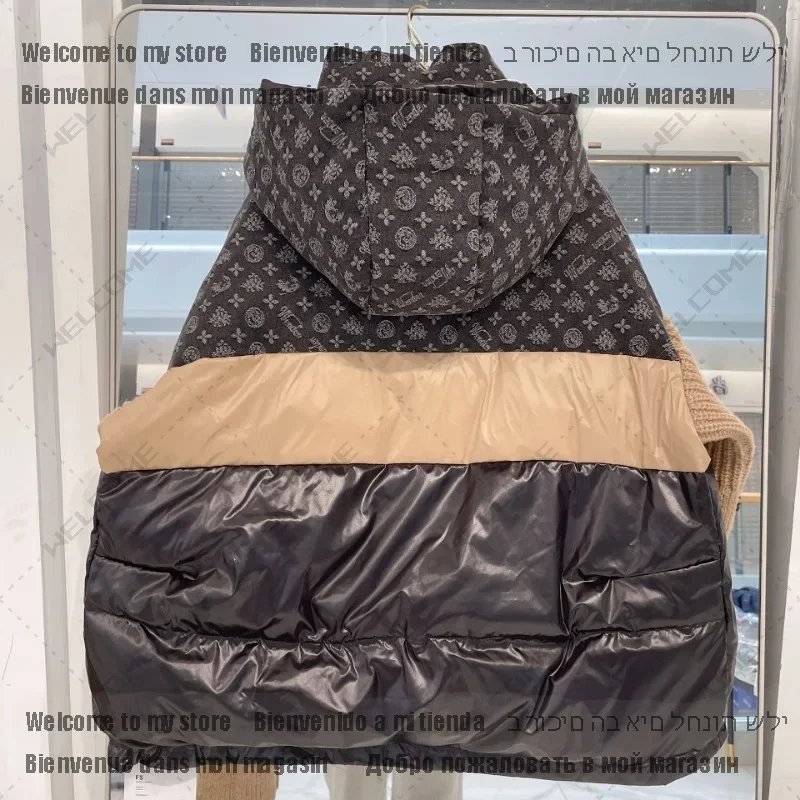 Женский вязаный пуховик с рукавами и буквами цветов утолщенный белый утиный