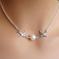 new fashion silver color chain choker necklace lovely bird pearl shape design newclace for women ladies jewelry