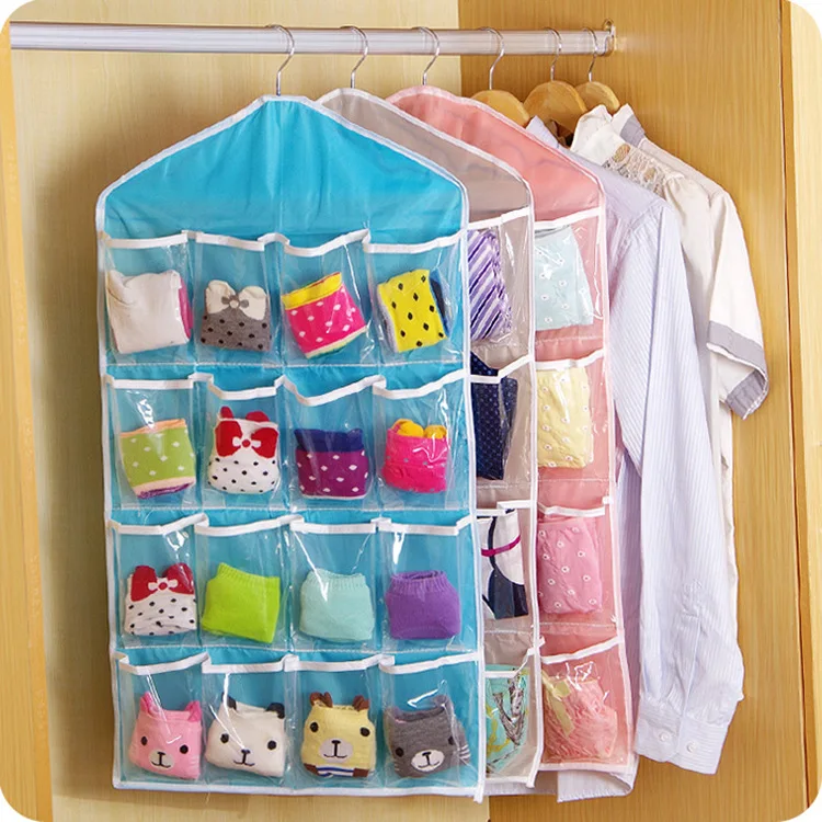 

New portable 16 grid wardrobe multifunctional hanging bag Socks Bra Underwear storage bag Organizer storage box wall mounted bag