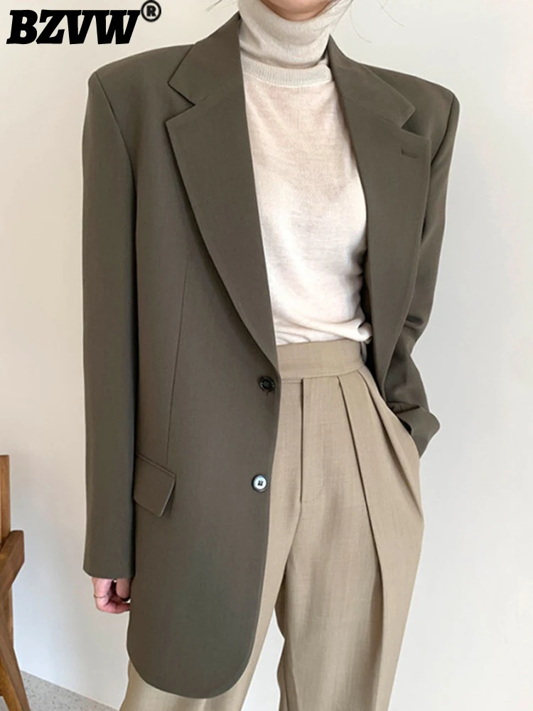 

BZVW Vintage Solid Color Designer Blazer For Women 2023 Autumn New Fashion Versatile Office Lady Suit Coat Female Trend 25X01836